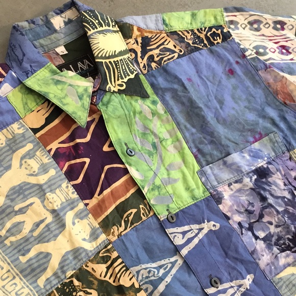 Vintage Short Sleeve Patchwork Tie-Dye Button Down - Picture 2 of 6